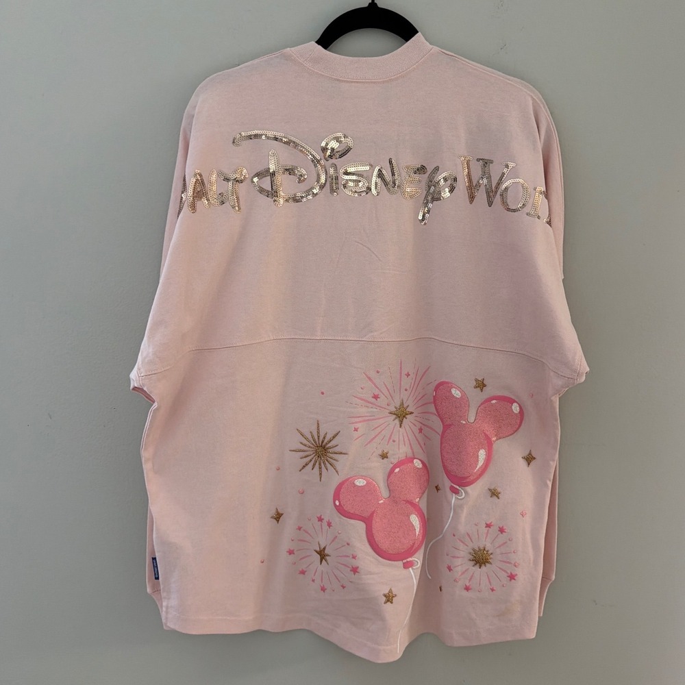 Disney Spirit Jersey Womens Medium Pink Walt Disney‎ World Sequin Mickey Balloon